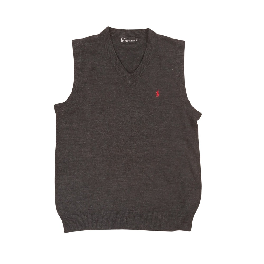 Polo Ralph Lauren Mens XXL 100% Cashmere V-Neck Sweater Vest Charcoal Gray Pony